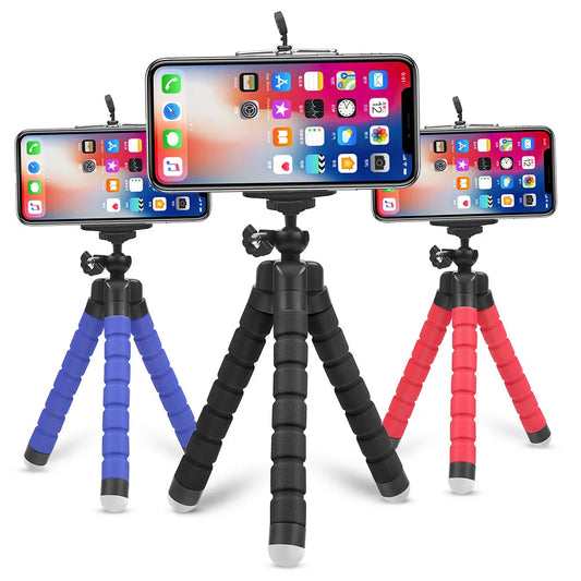 Flexible Octopus Tripod with Phone Clip and Sponge, Adjustable Cellphone Tripod for Camera (Compatible with Xiaomi, Huawei)